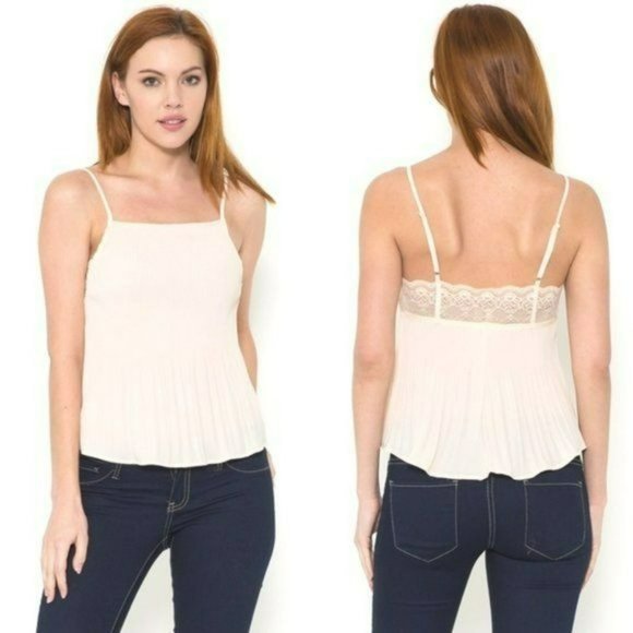 Esley Tops - ESLEY COLLECTION Lacy Pleated Camisole Size Large Cream Ivory